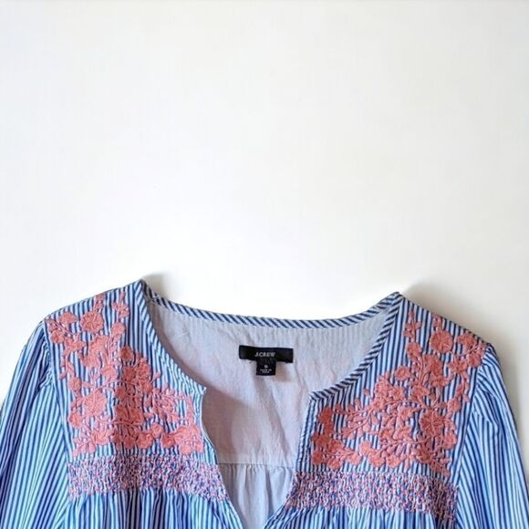 J. Crew Oversized Cotton Long Sleeve Leda‎ Embroidered Stripe Popover Dress S - Picture 7 of 12